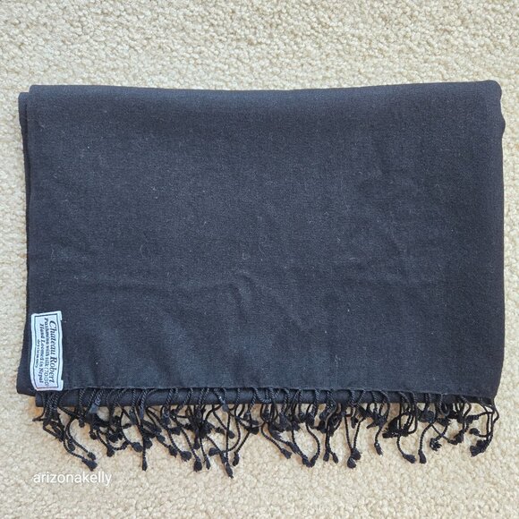 Chateau Robert Cashmere Silk Black Scarf Pashmina - Picture 6 of 6